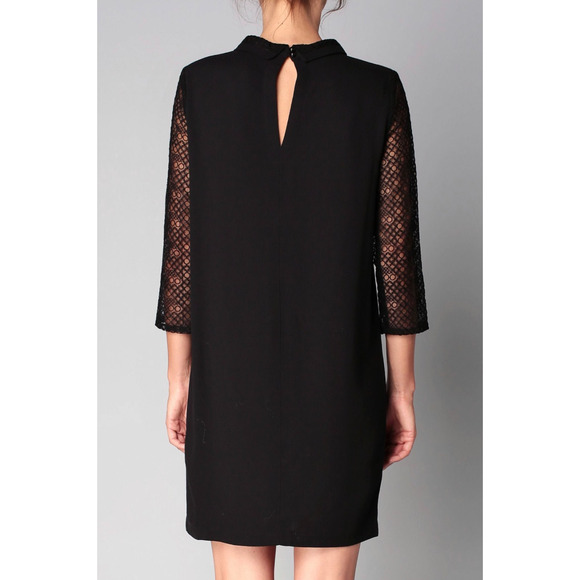 Sessun Vicky Dress Medium Black Collared Embroidered Preppy Goth Retro Mini - Picture 2 of 7